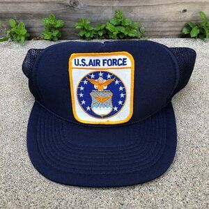 Vintage 90s Cameo U.S. AIR FORCE Trucker Hat Men's One Size Snapback Blue Cap‌